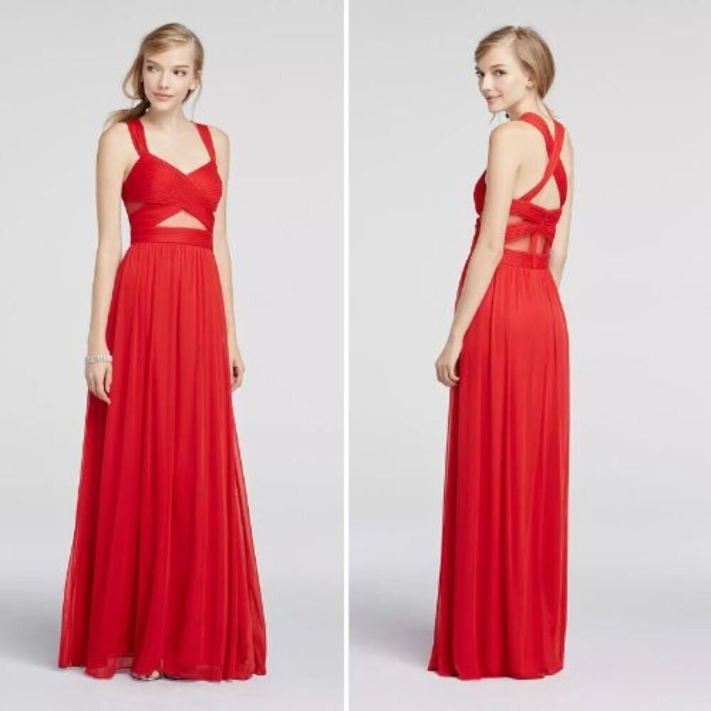 Betsy and Adam Illusion Cut Out Mesh Prom Maxi Dress (Alterations) 51946